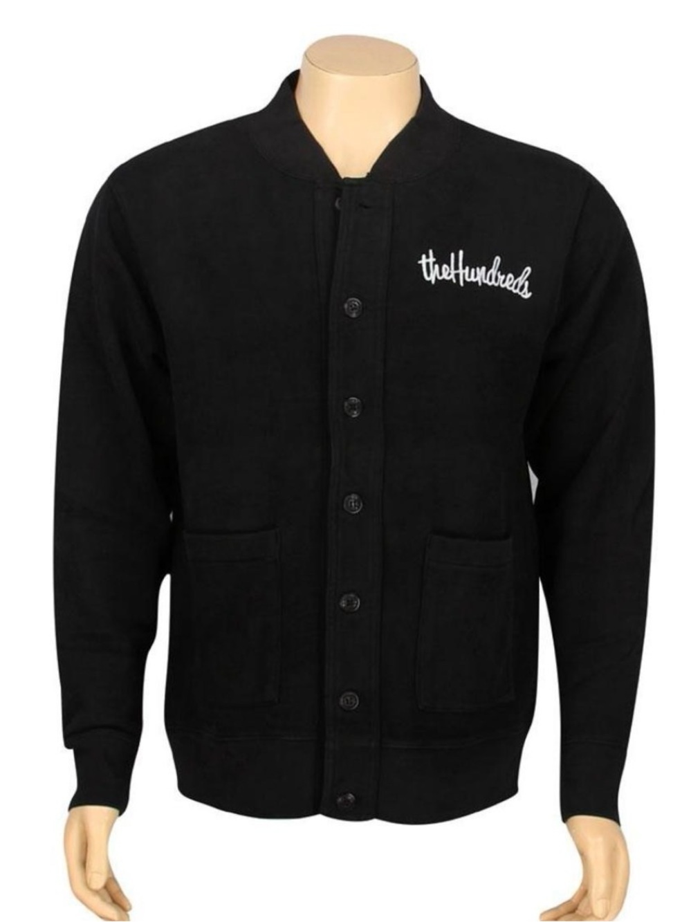 The Hundreds Black Button Front Fleece Cardigan Jacket Men’s Large Embroidered